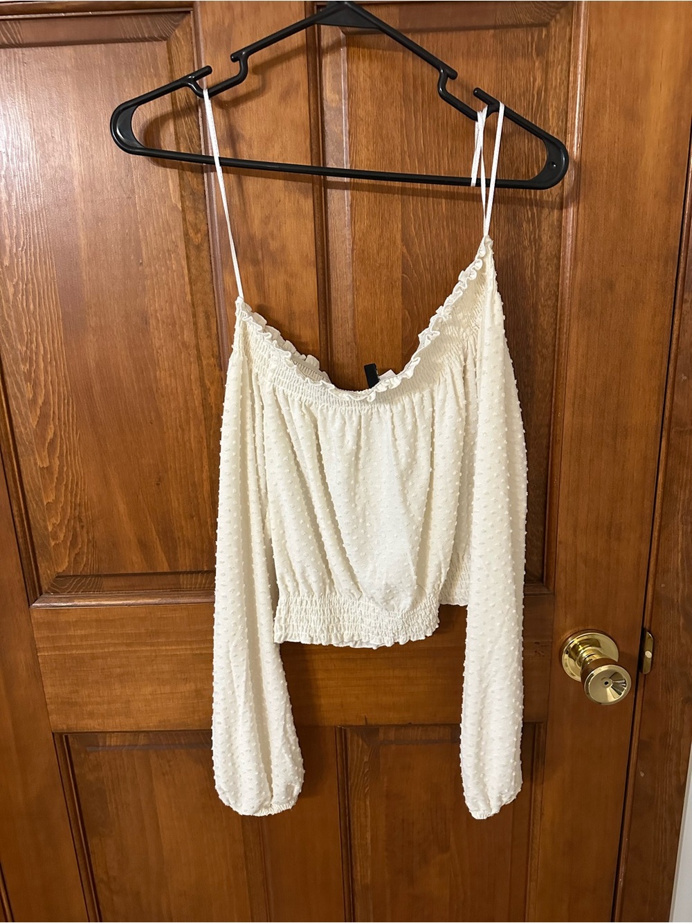 Divided H&M Cream Swiss Dot Off-Shoulder Camisole Top